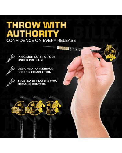 Mission James Hurrell Darts - Soft Tip - 95% Tungsten - V2 - Black PVD & Yellow 20 gr