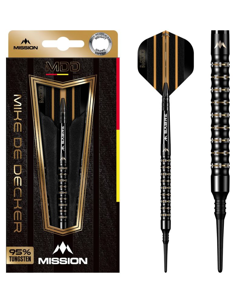 Mike De Decker Darts - 95% Tungsten - Black & Gold PVD - 20g